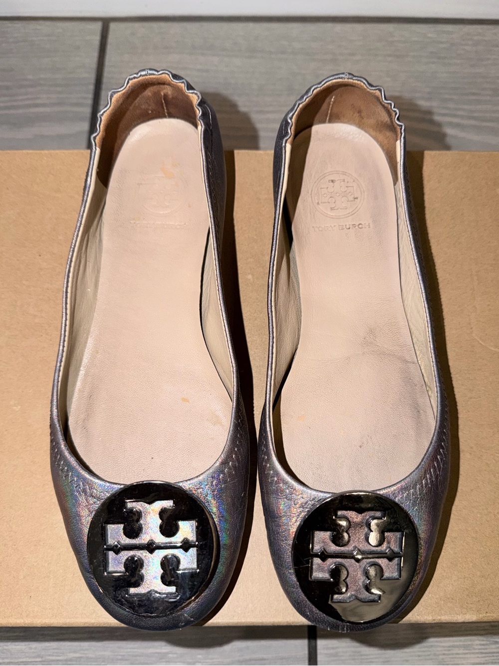 Tory Burch Iridescent Ballet Flats with Logo